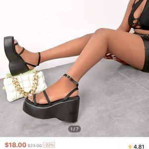 SHEIN Black Ankle Strap Wedge Sandals. Size US7. Brand New & Never Been Worn.